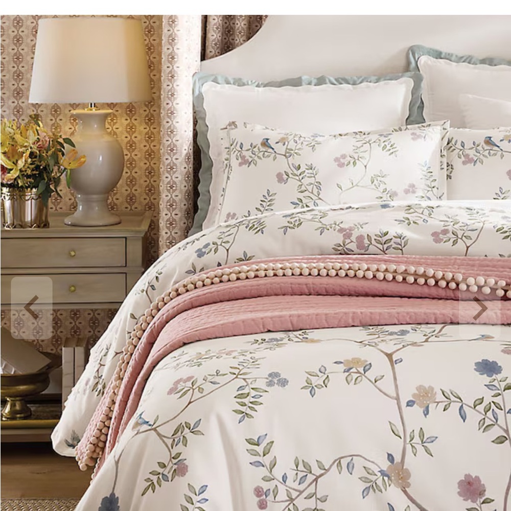 Ballard Designs Seraphina Chinoiserie Queen/Full Duvet Cover + 1 Euro Sham